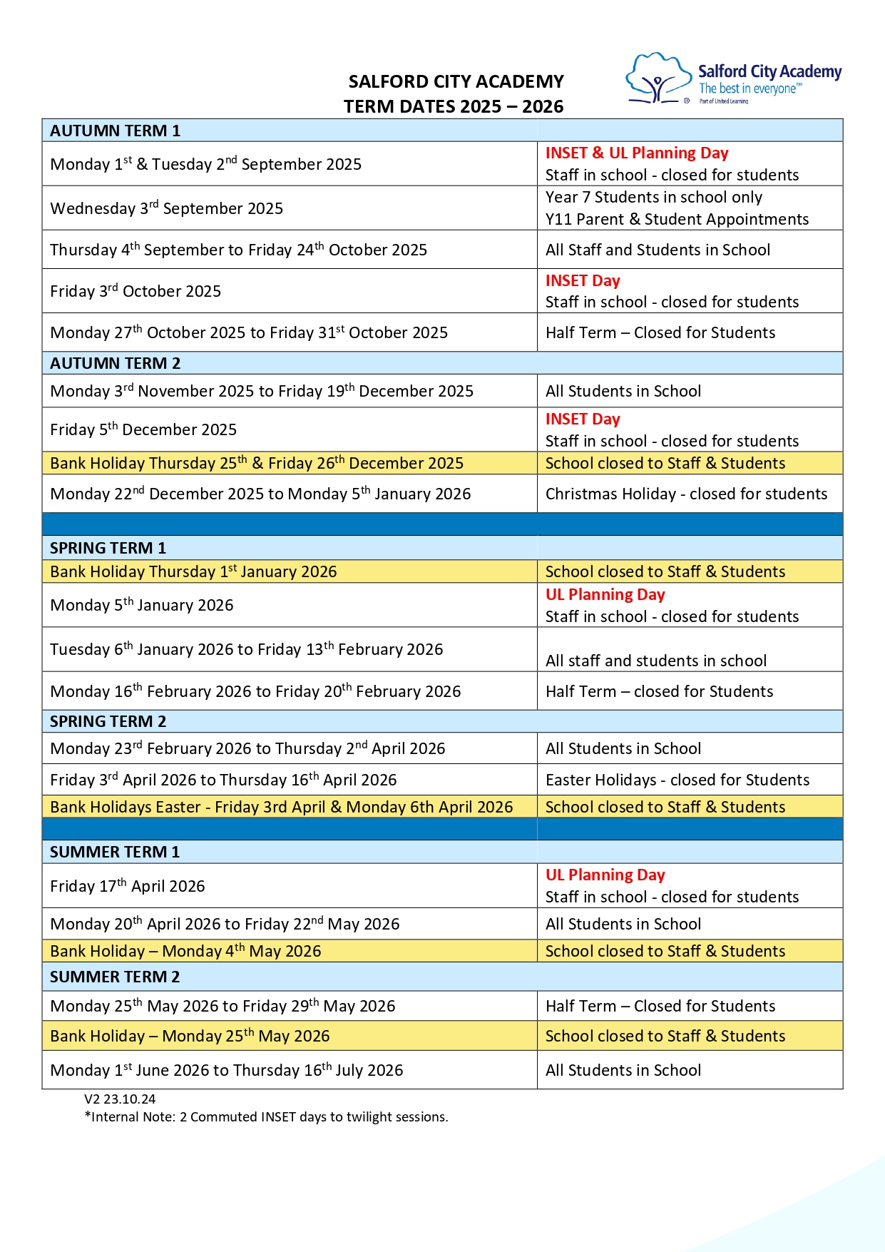 Term Dates 25/26